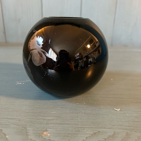 Fenton Black Ebony Amethyst Bowl Vase HP Silver Floral Poppies Signed Vintage - Picture 2 of 8